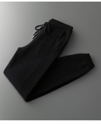 100% Merino Wool Two-piece Suit for Men Autumn Winter Knitting Zipper Cardigan and Slim-fit Pants Warm Thickened Clothing Sets