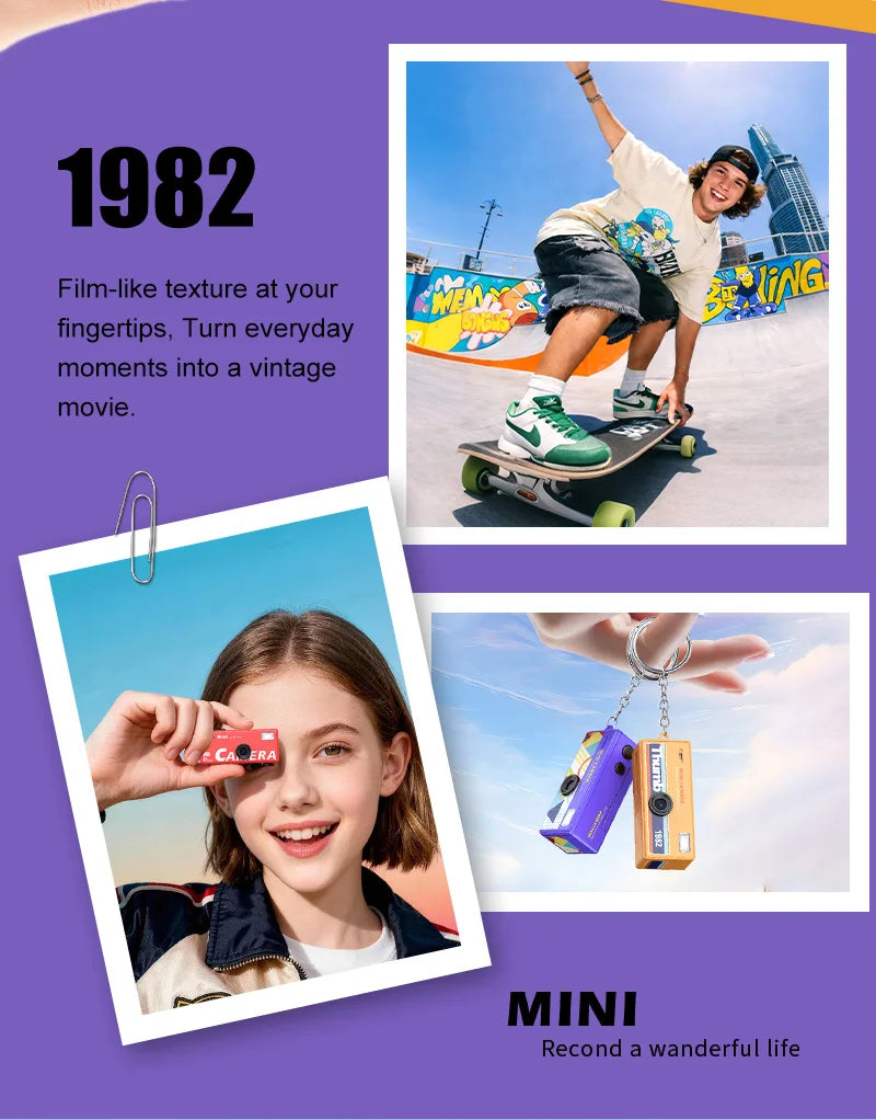 Ourlife Digital Camera 180° Flip Screen Selfile Keychain Camera Retro Support Memory Card HD Very Small Camcorder Video Recorder