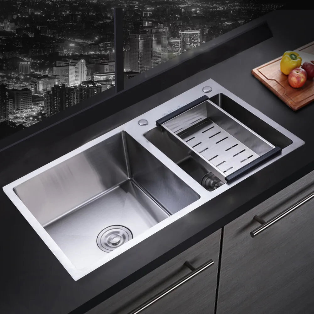 Stainless Steel Double Bowl Drop-in Kitchen Sink Noise Reduction Efficient Drainage Anti-Condensation Easy to Clean