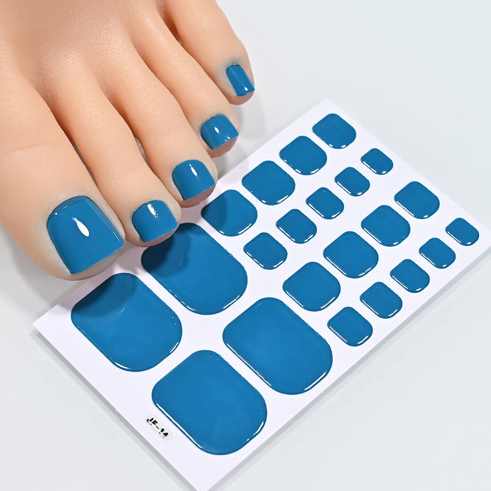 22Tips Solid Color Self-adhesive Gel Stickers for Toe Nails Waterproof Long-lasting Toenail Stickers Toe Full Cover Toenail Wrap