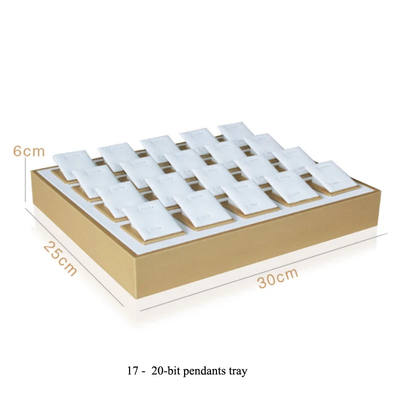 Luxury Gold White PU Leather Necklace Ring Earring Holder Jewelry Tray Series Jewelry Disply Jewellery Organizer Box