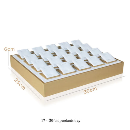 Luxury Gold White PU Leather Necklace Ring Earring Holder Jewelry Tray Series Jewelry Disply Jewellery Organizer Box