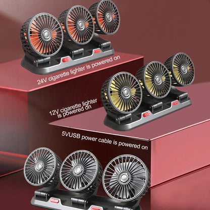 Car Fan 360° Adjustable 3 Head Air Fan Automotive Electric Fan USB/12V/24V Fan 2 Speeds Car Silent Fan For Home Desk Office&Car
