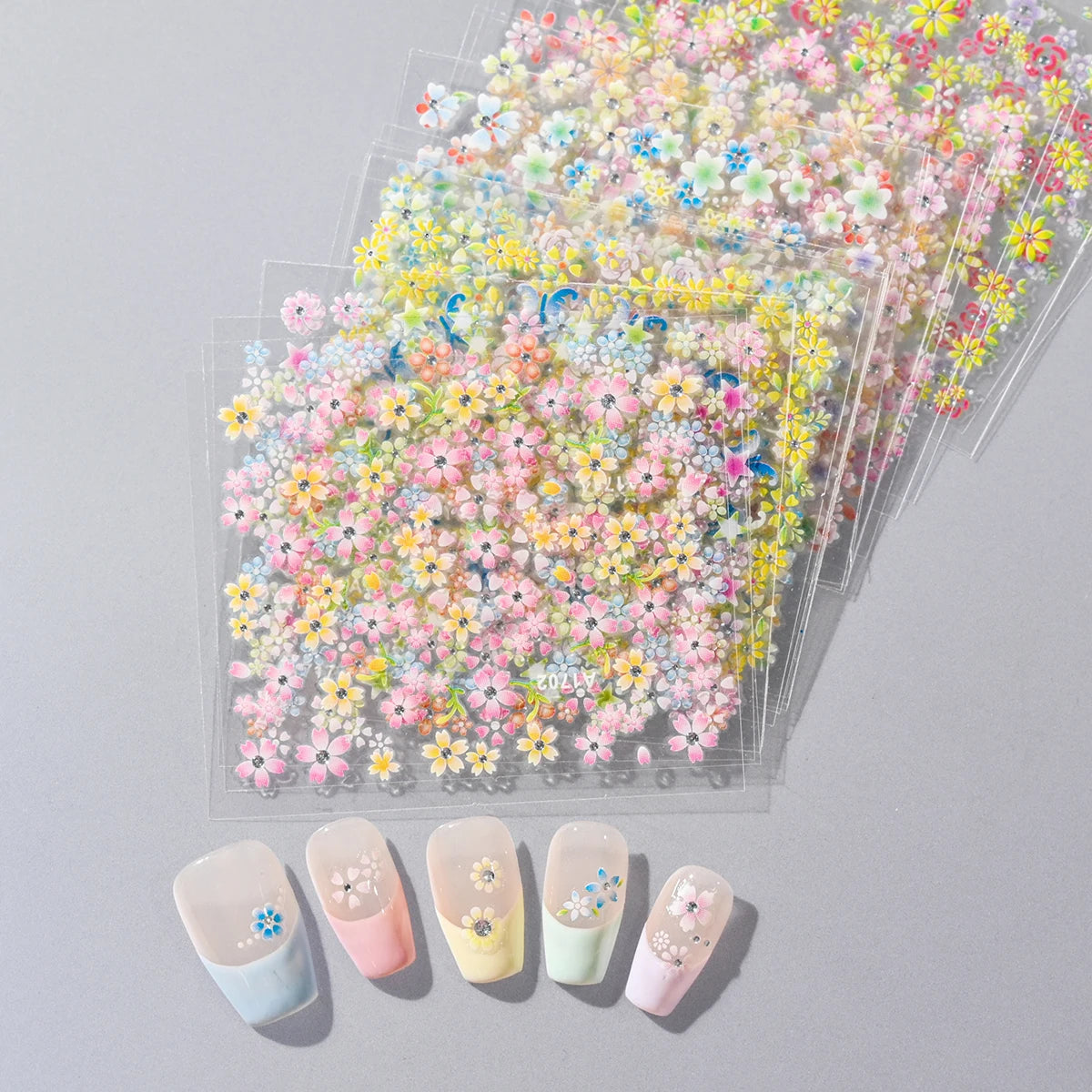 24pcs Flower With Diamond Nail Stickers Set 3D Nail Art Stickers Self-Adhesive Assorted Patterns Blossom Manicure Decoration