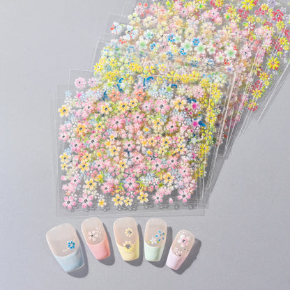 24pcs Flower With Diamond Nail Stickers Set 3D Nail Art Stickers Self-Adhesive Assorted Patterns Blossom Manicure Decoration