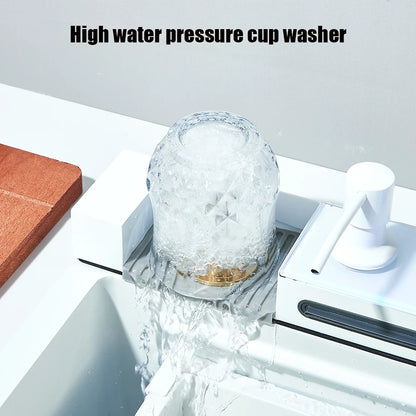 Stainless Steel Waterfall Kitchen Sink Large Single Slot Integrated Digital Display Faucet Set Soap Dispenser Cup Washer