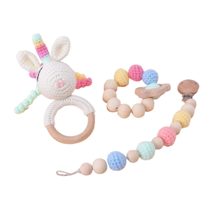 Baby Pacifier Clip Crochet Koalas Handbell Rattle Doll Teether Pacifier Chain Clips Set Dummy Chain Cartoon Teething Toy
