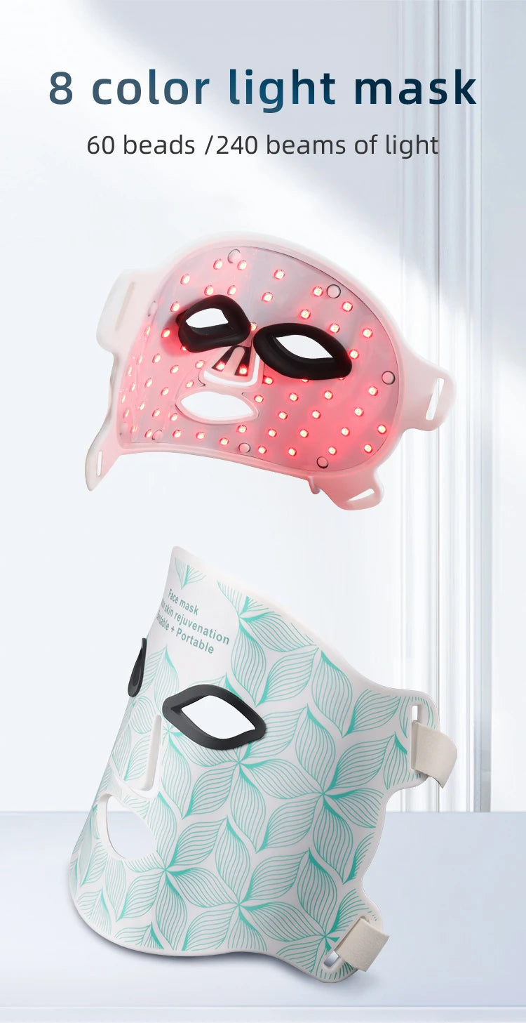 8 Colors Facial LED Mask with Neck Red Light Near Infrared Therapy Beauty Mask Anti Aging Skin Rejuvenation Lifting Tighten
