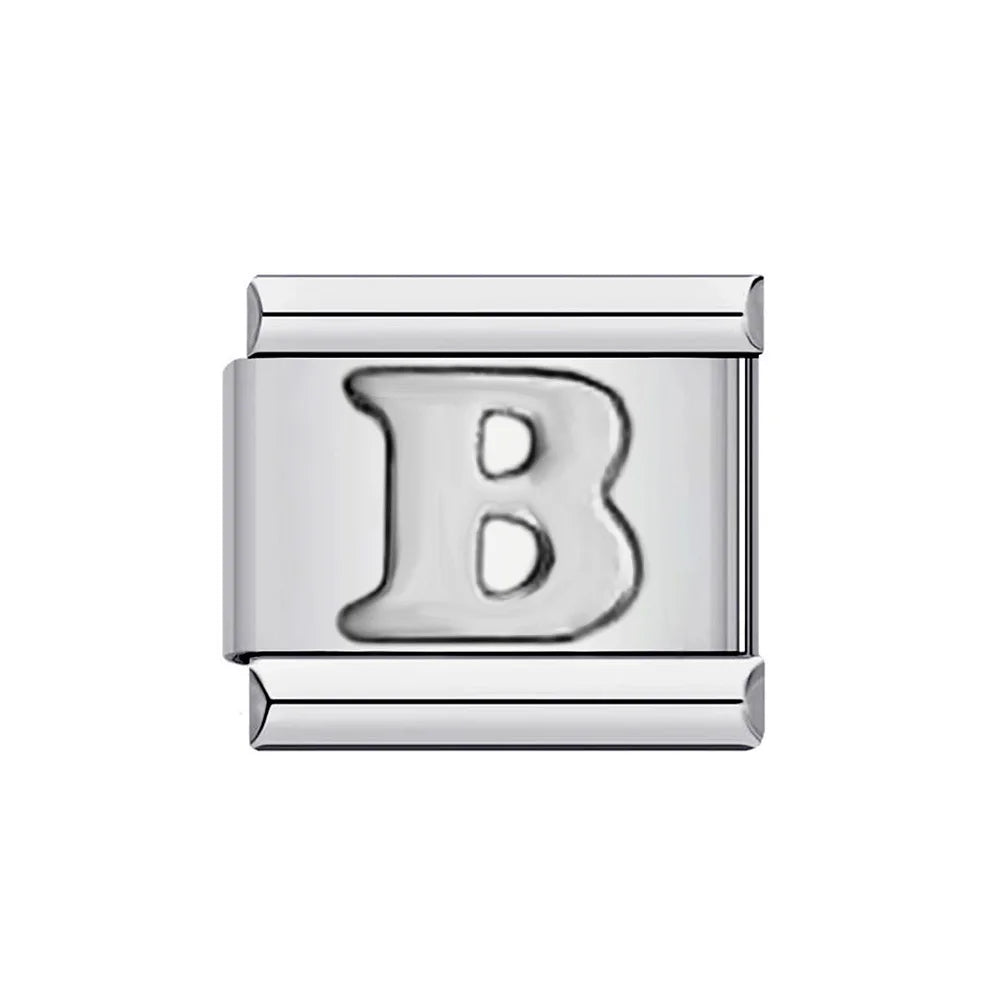 26 English A-Z Letter Name Custom 9mm Link Charms Silver Color Italian Stainless Steel Bracelet DIY Jewelry Making Hand Chain