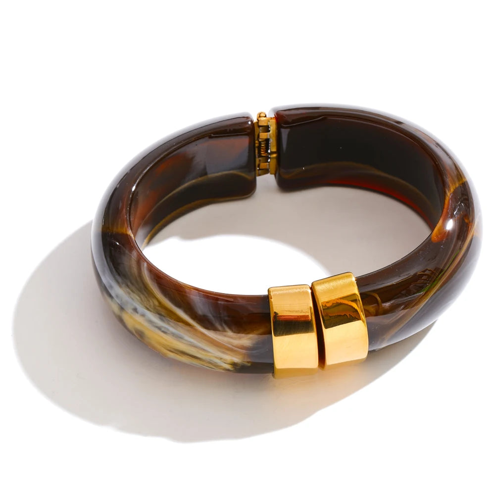 Yhpup 66mm Green Pink Brown Purple Acrylic Thick Bracelet Bangle for Women Stainless Steel Arrivals 2025 Wrist Jewelry Gift