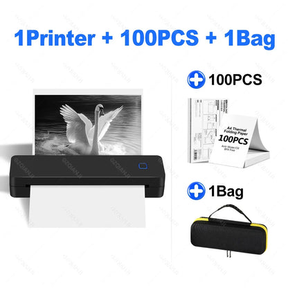 Mini Portable A4 Thermal Printer Bluetooth-compatible Photo PDF Printing Machine Folded Rolls Paper for Office Home Travel
