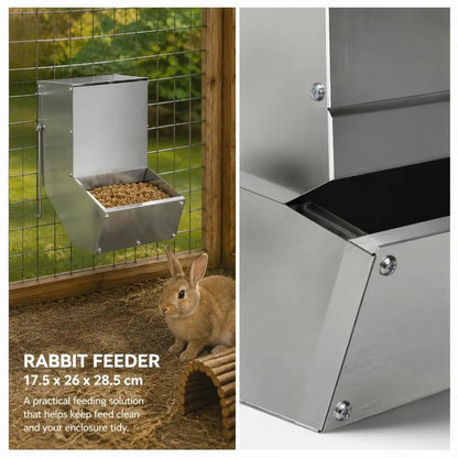 Rabbit Feeder, Galvanized Steel Hanging Hay Rack For Hutch And Cage, Easy Filling And Feeding, Silver, 17.5x26x28.5 Cm