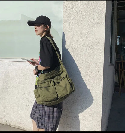 Classic Vintage Canvas Shoulder Bag Women Solid Soft Travel Women Crossbody Bag Large Capacity Fashion Handbag Tote Bag Women