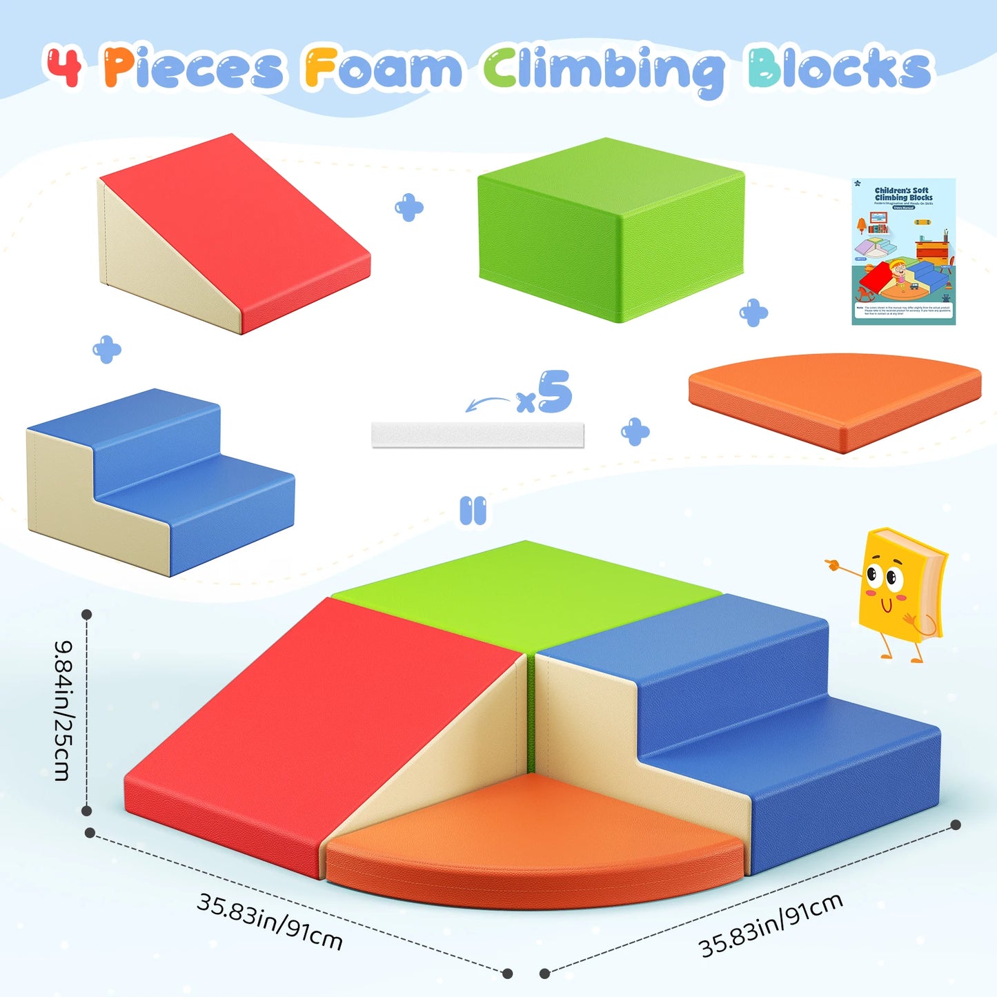 4 Pieces Toddlers Foam Climbing Blocks Leather Cover Kids Developmental Toy Play Gym Indoor Playground Birthday Christmas Gift