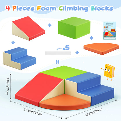 4 Pieces Toddlers Foam Climbing Blocks Leather Cover Kids Developmental Toy Play Gym Indoor Playground Birthday Christmas Gift