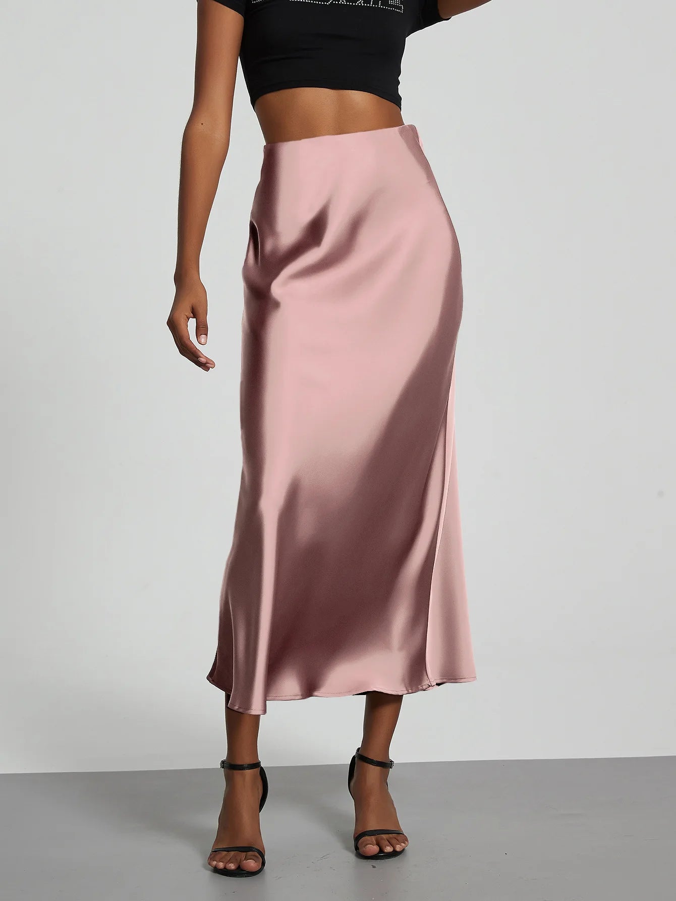 21 Colors New 2026 Women's Elegant High Waist Satin Long Skirts Female Summer Solid Color Faldas
