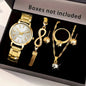 6PCS Women Watch Jewelry Set - Fashion Quartz Watch + Crystal Infinity Bracelet Necklace Earring Ring for Ladies（Without Box）