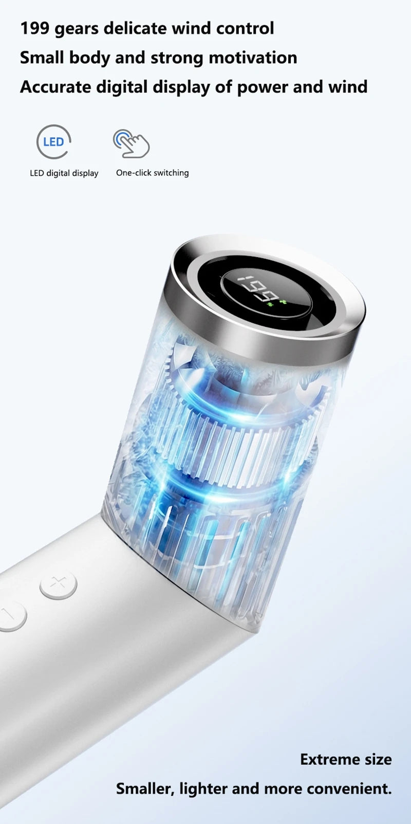 Lenovo Portable Foldable Handheld Fan Brushless Motor USB Rechargeable Mini Fan 199-Speed Settings with LED Display Small Fan