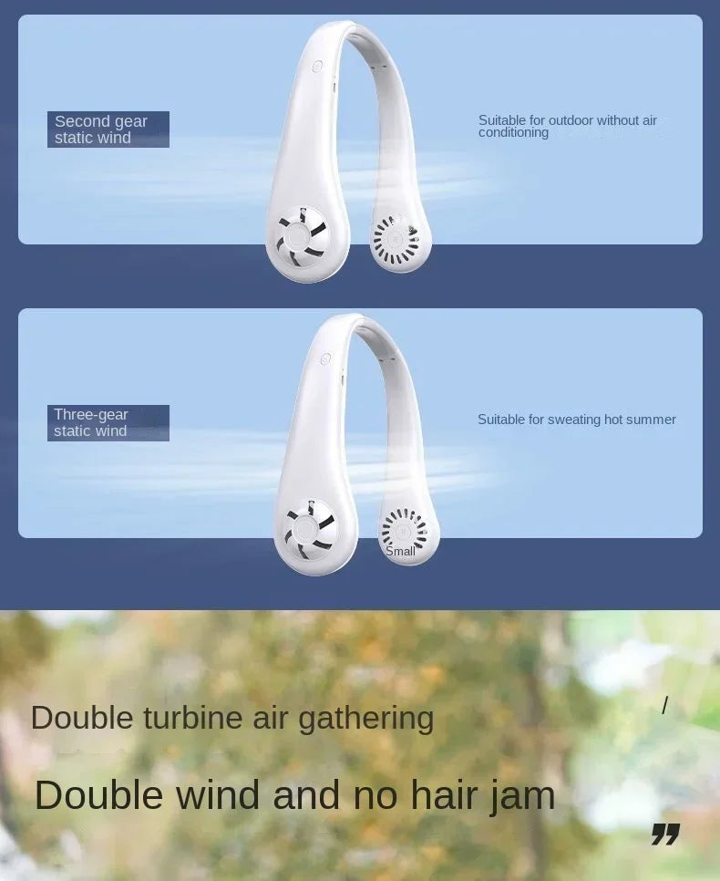 Portable Bladeless Neck Fan 3 Speed Adjustable Rechargeable Air Cooler Mini Hanging Neck Fan Long Battery Life for Summer Outdoo