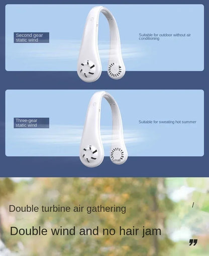 Portable Bladeless Neck Fan 3 Speed Adjustable Rechargeable Air Cooler Mini Hanging Neck Fan Long Battery Life for Summer Outdoo
