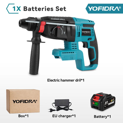 YOFIDRA 26mm Brushless Electric Rotary Hammer Cordless Multifunctional Impact Hammer Drill Power Tools For Makita 18-21V Battery Pin