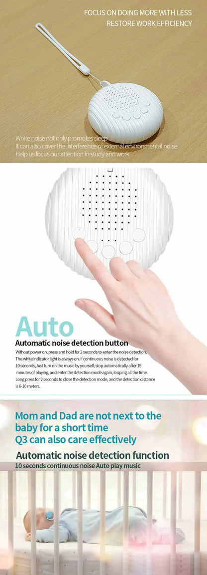 White Noise Sound Machine Portable Baby Sleep Machine 10 Soothing Sounds Volume Adjustable Built-in Rechargeable Battery USB