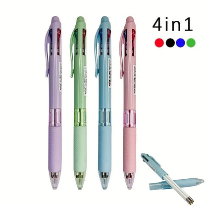 4 In 1 Multicolor Ballpoint Pens Creative Colorful Retractable Multifunction Pen Students Writing School Office Kawaii Supplies
