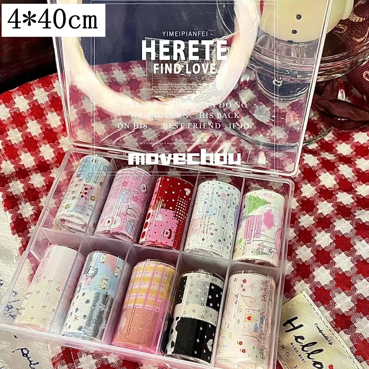 10Rolls Plaid Thousand-Bird Bow  Stars Nail Foils Transfer Paper  Nail Art Stickers  Manicure Set Decal  Nails Decoration