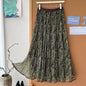 High Waisted Printed Vintage Long Skirts Women Korean Loose Pleated A Line Mesh Skirt Woman Big Hem Mid Length Tulle Skirts