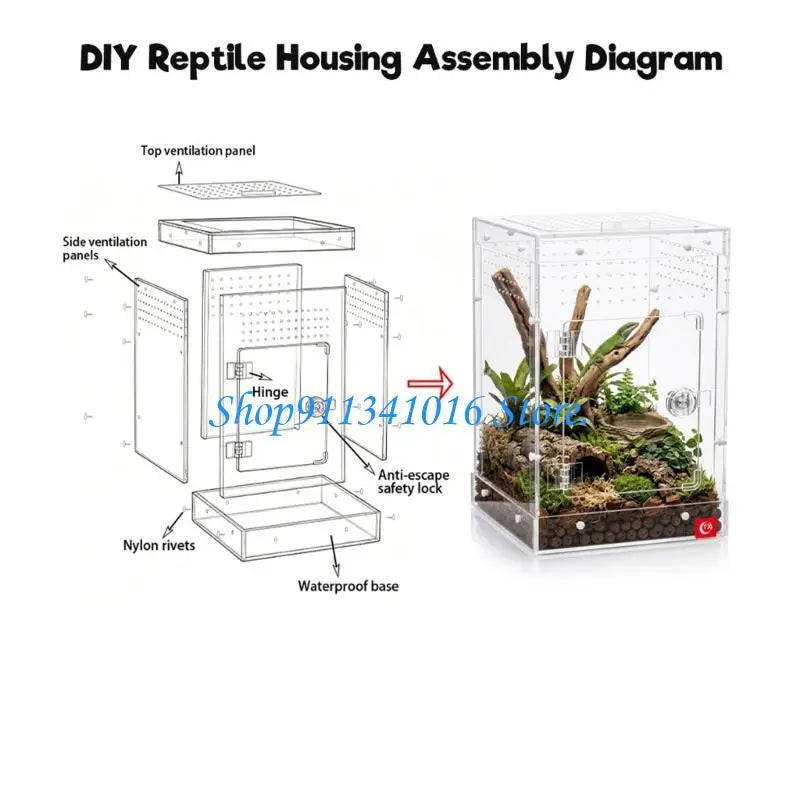 34Cm Clear Acrylic Reptiles Enclosure Breeding Box For Amphibians Animal Hermits Crabs Safe Habitats Place