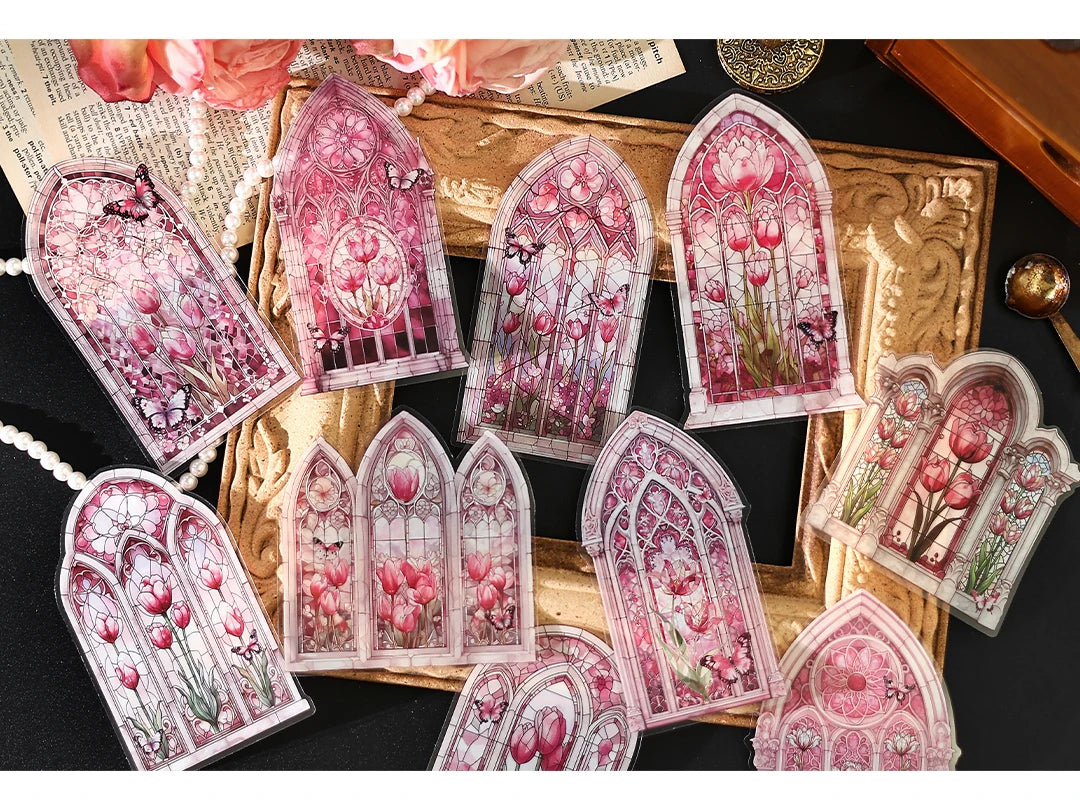 10pcs Flowers Window Sticker PET Materials Collage Junk Journal DIY Scrapbooking Supplies Aesthetics Decor Sticker