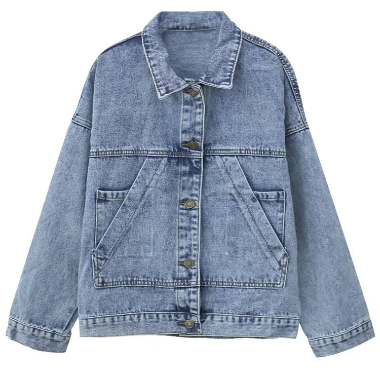 Denim Jacket Women's Spring Autumn New High Street Jeans Coat Oversize Loose Basic Jackets Simple Versatile Lapel Outerwear
