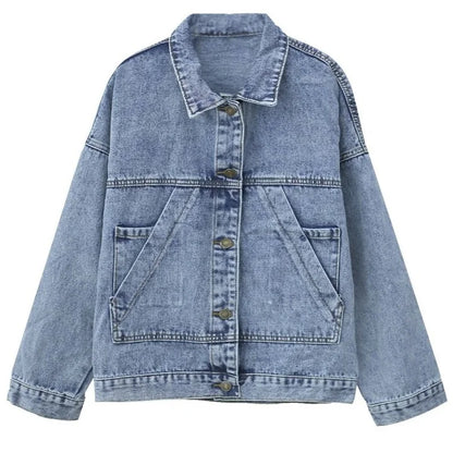 Denim Jacket Women's Spring Autumn New High Street Jeans Coat Oversize Loose Basic Jackets Simple Versatile Lapel Outerwear