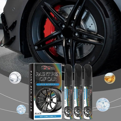 3pcs Black Alloy Wheel Scratch Repair Pen Set Professional Car Rim Scuff Remover DIY Touch-Up Paint Kit for Gloss Black Wheels