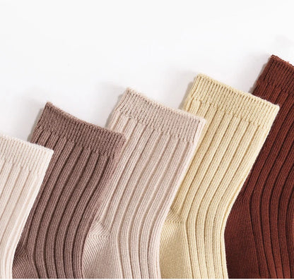 MILANCEL New Autumn Kids Socks Girls Solid Color Mid Tube Socks Children Sock 5 Pairs a Lot
