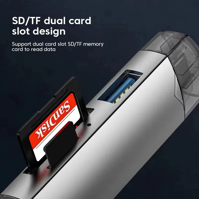 6-in-1 USB 3.0 & Type-C Card Reader OTG – Multi-function SD/TF/Micro SD Card Adapter with USB 3.0 Port, High Speed Data Transfer
