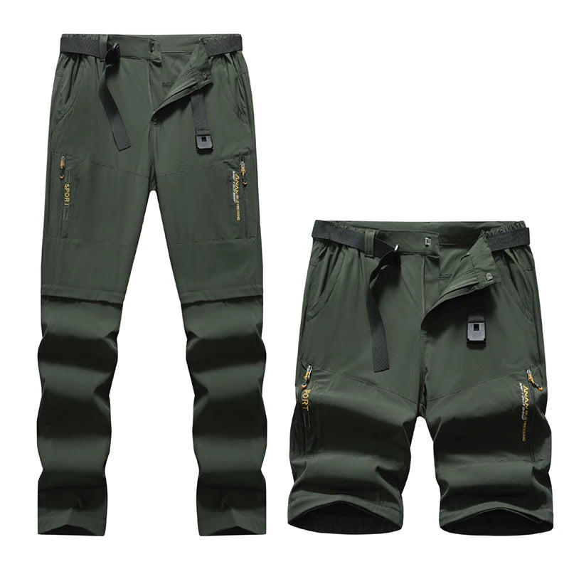 Men's 2 in 1 Convertible Hiking Pant Quick Dry Elastic Outdoor Running Cargo Trouser Summer Waterproof Fishing Camping Plus Size