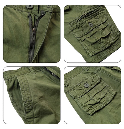 2026 Summer Men's Cotton Cargo Shorts Multi-Pocket Casual Short Pants Male Hiking Loose Solid Jogging Shorts No Belt Plus Size