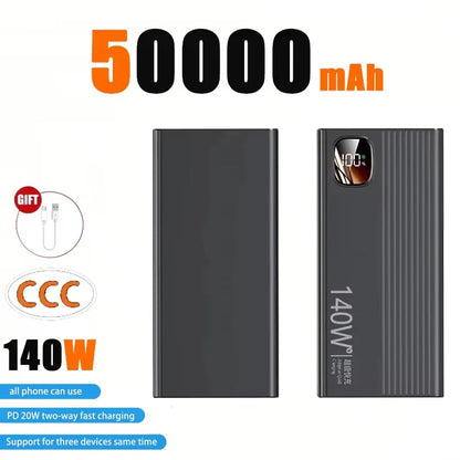 Lenovo 500000mAh Power Bank 140W Super Fast Charging Powerbank Portable External Battery Charger For Xiaomi iPhone 2027New