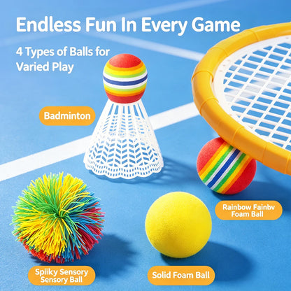 Badminton and Tennis Racket Kid 4in1 Sports Toy Hand Eye Coordination Gifts for Reflex Training Beginners Outdoors Beach