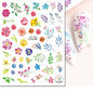 3d Nail Art Decals Watercolor Florals Purple Green Pink Flowers Leafs Fruit Adhesive Sliders Nail Stickers For Manicure