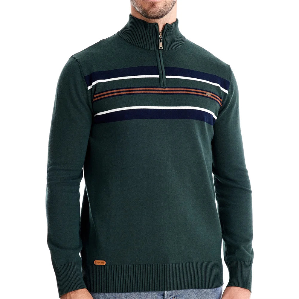 AIOPESON Mens Mock Neck Cotton Pullover Knit Sweaters Casual Business Strip Ribbed Turtleneck Sweaters for Men