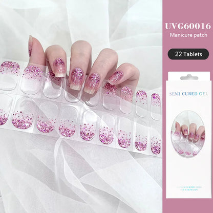 16/22 Tips Semi Cured Gel Nail Stickers for UV Lamp Designer Adhesive Nail Gel Wraps DIY Long-lasting  Nail Decoration
