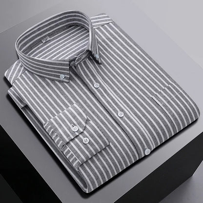 New In Shirt Oversize Long-Sleeve 100%Cotton Shirts for Men Slim Fit Formal Plain Shirt Plaid Casual Tops Designer Black Clothes