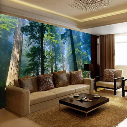 Custom 3D Wall Murals Wallpaper Nature Fog Towering Trees Forest Sunshine Photo Wall Paper Living Room Mural Papel De Parede 3D