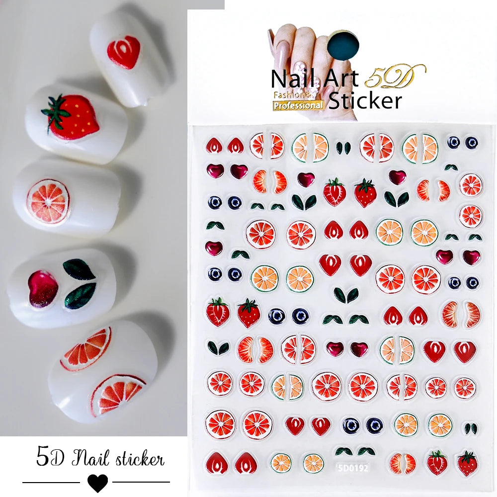 5D Hibiscus Flower Nail Embossed Sticker Acrylic Pink White Gold Petal Leaf Adhesive Decal Butterfly Dragon Floral Elegant Decor