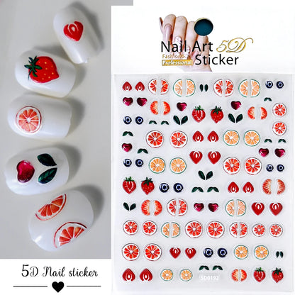 5D Hibiscus Flower Nail Embossed Sticker Acrylic Pink White Gold Petal Leaf Adhesive Decal Butterfly Dragon Floral Elegant Decor