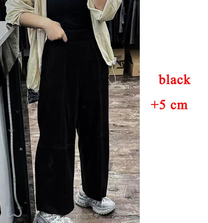 Retro Suede Leather Cropped Pants for Women Femae Genuine Leather Wide Leg Floor Long Trousers Straight Cylinder Spodnie Damskie