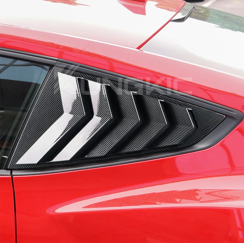 For Ford Mustang 2024 2025 2026 GT S650 Gloss Black Carbon Fiber Pattern Rear Windshield Side Spoiler Splitter Triangle Louver