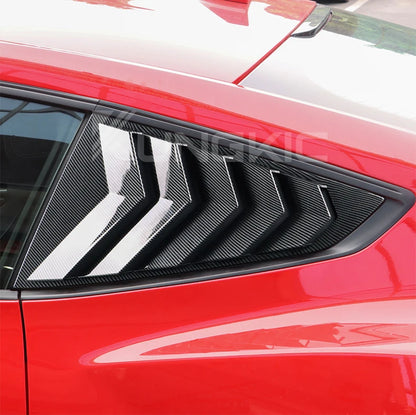 For Ford Mustang 2024 2025 2026 GT S650 Gloss Black Carbon Fiber Pattern Rear Windshield Side Spoiler Splitter Triangle Louver